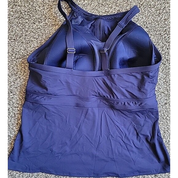 Swim Top Navy 16W DDD Halter Tankini Solid Padded Bra Lands End Plus 1X S479 - Picture 5 of 7